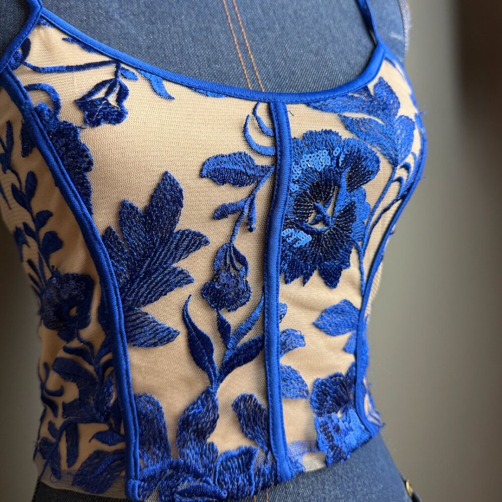 Windsor, Size S, Blue and Tan Mesh with Sequins